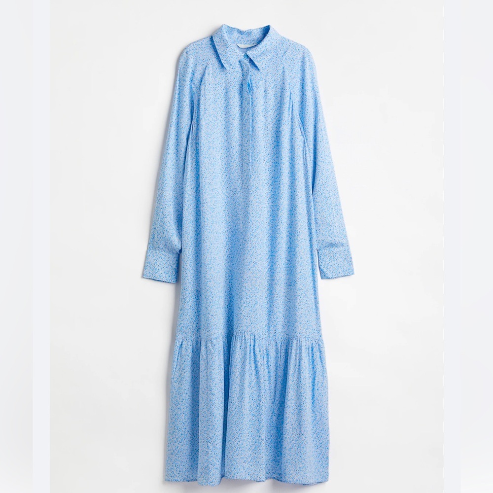 H&M Blue Floral Patterned Dress with Long Sleeves